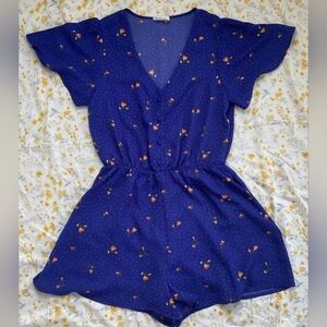 Sienna Sky | Blue Floral V-Neck Romper, Size M